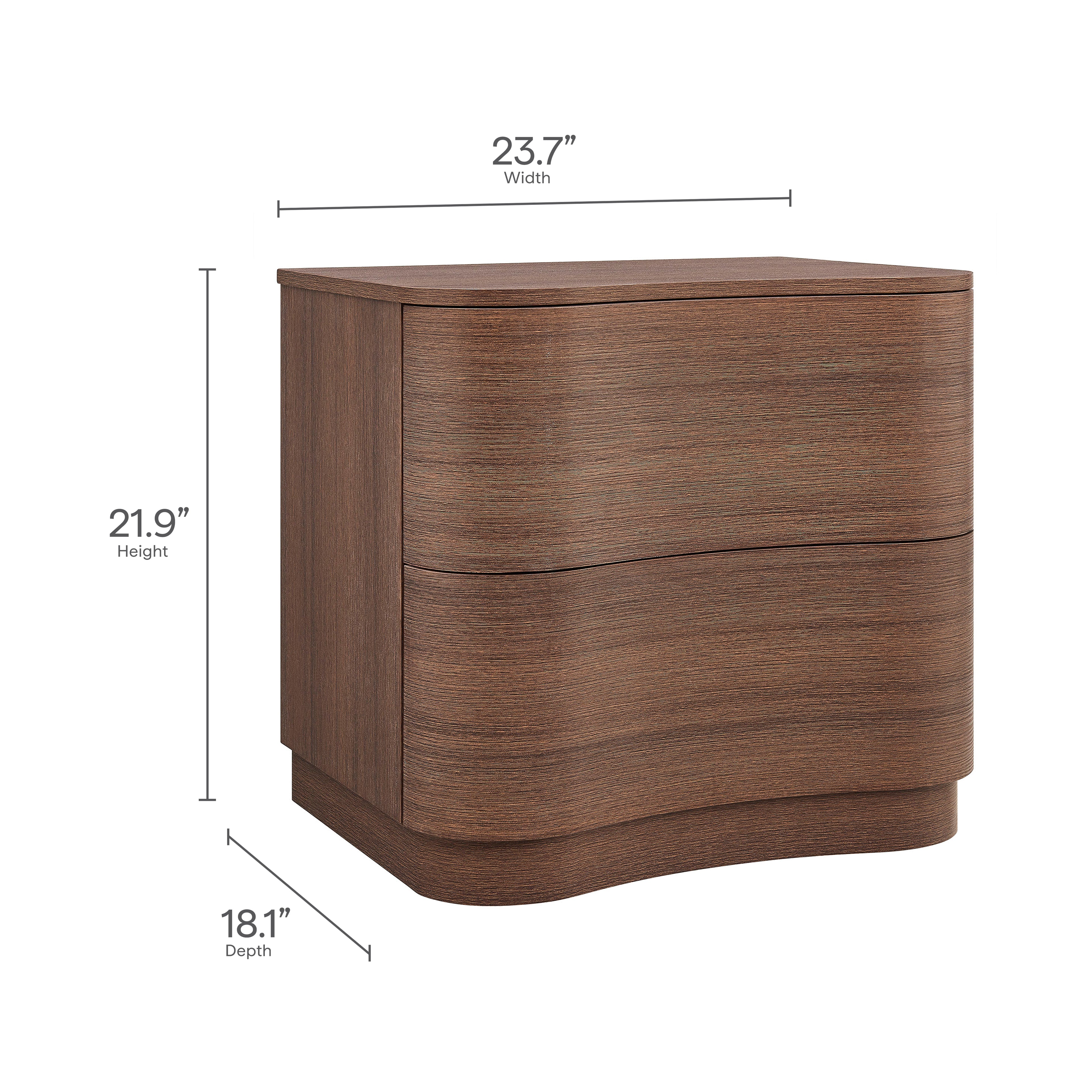Mirae 2-Drawer Curved Nightstand - Brushed Brown Oak
