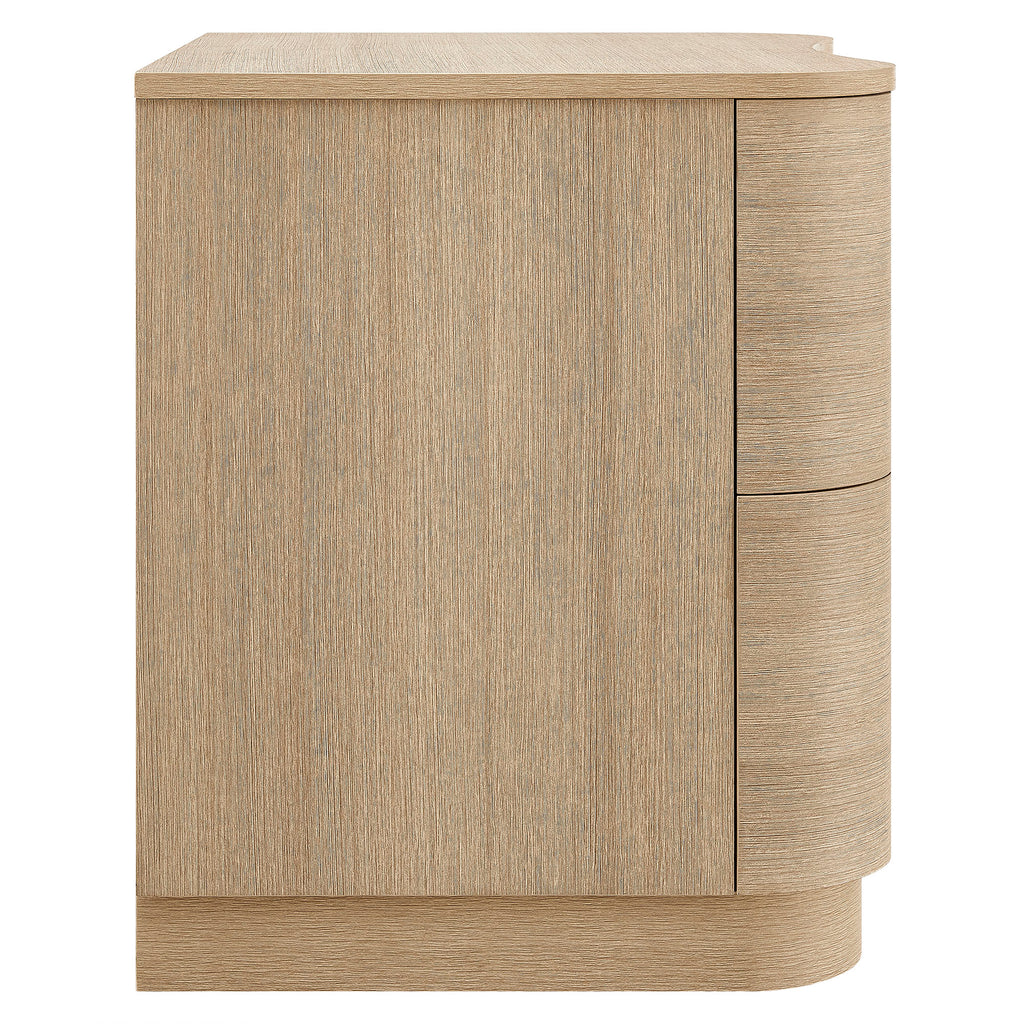 Mirae 2-Drawer Curved Nightstand - Brushed Light Oak