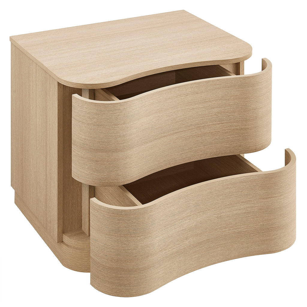 Mirae 2-Drawer Curved Nightstand - Brushed Light Oak