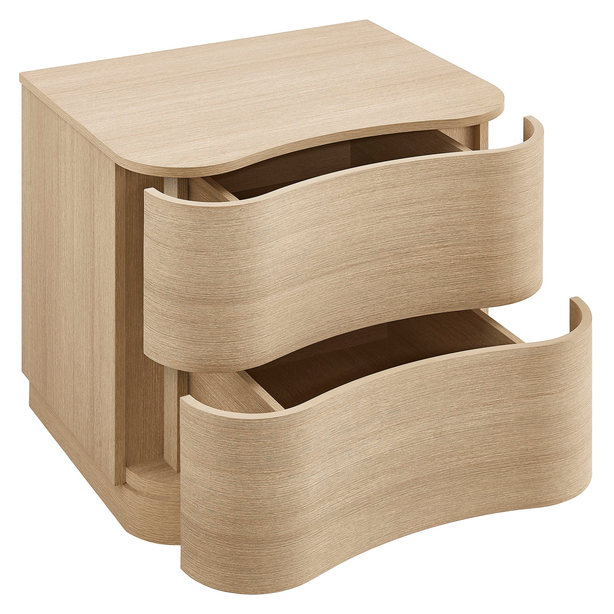 Mirae 2-Drawer Curved Nightstand - Brushed Light Oak