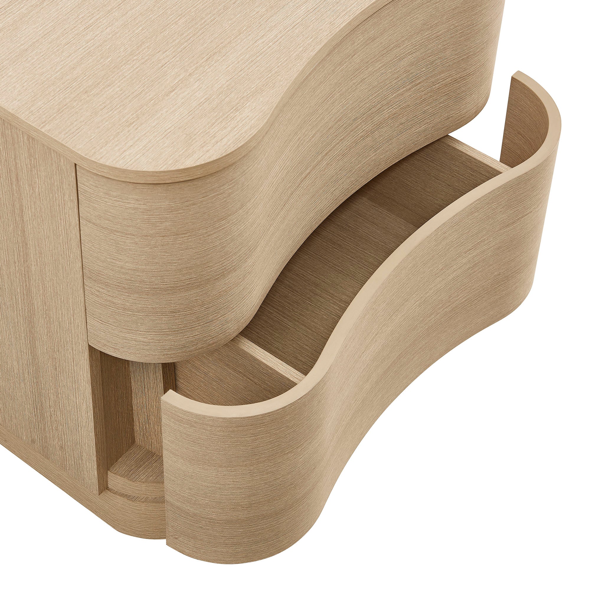 Mirae 2-Drawer Curved Nightstand - Brushed Light Oak