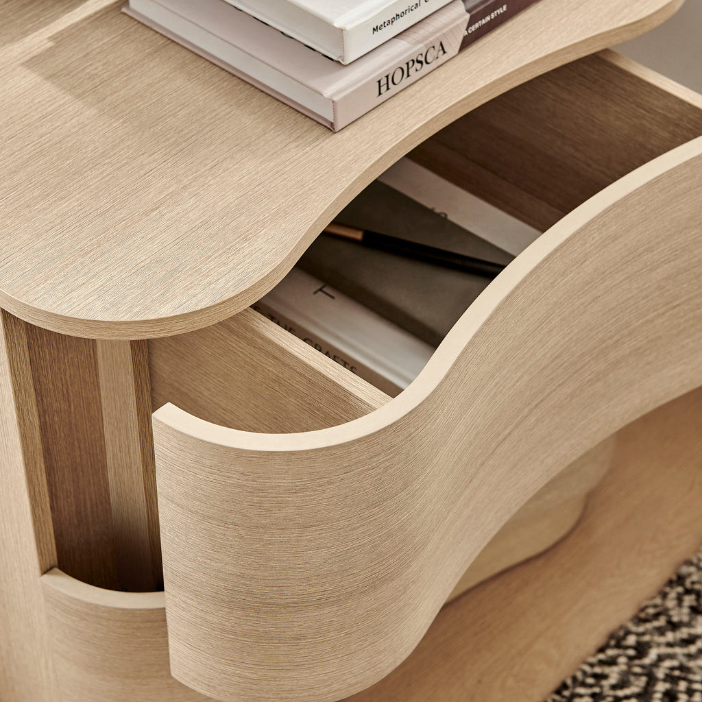 Mirae 2-Drawer Curved Nightstand - Brushed Light Oak