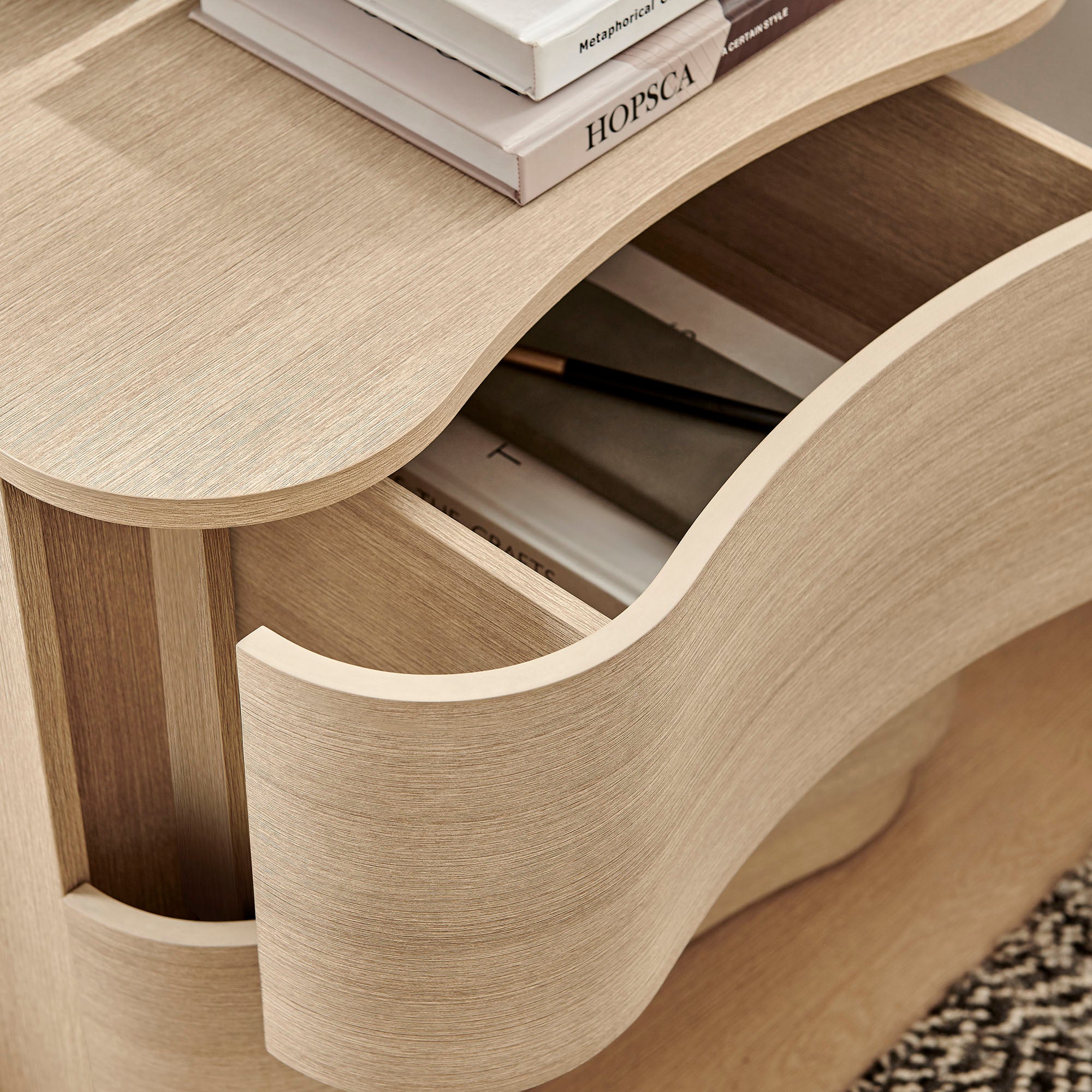 Mirae 2-Drawer Curved Nightstand - Brushed Light Oak