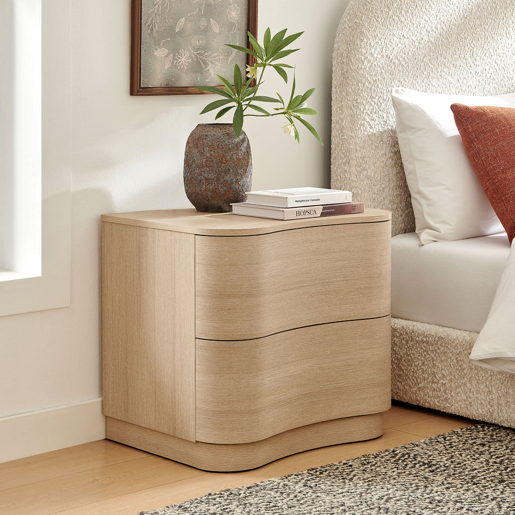 Mirae 2-Drawer Curved Nightstand - Brushed Light Oak
