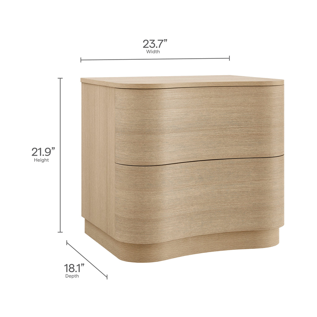 Mirae 2-Drawer Curved Nightstand - Brushed Light Oak
