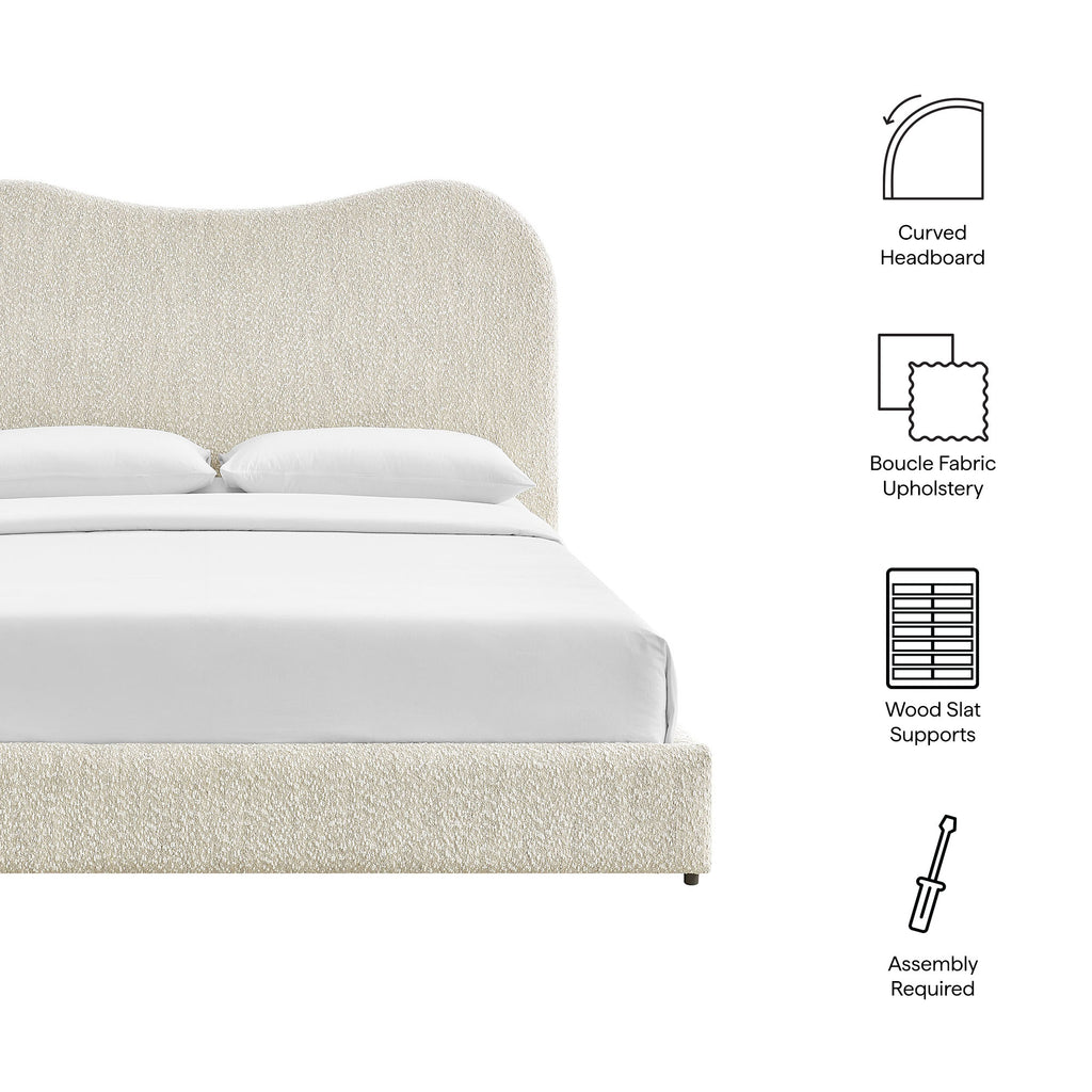 Seluna Boucle Queen Platform Bed - Pearl