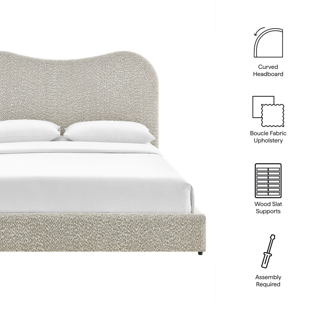 Seluna Boucle Queen Platform Bed - Rock