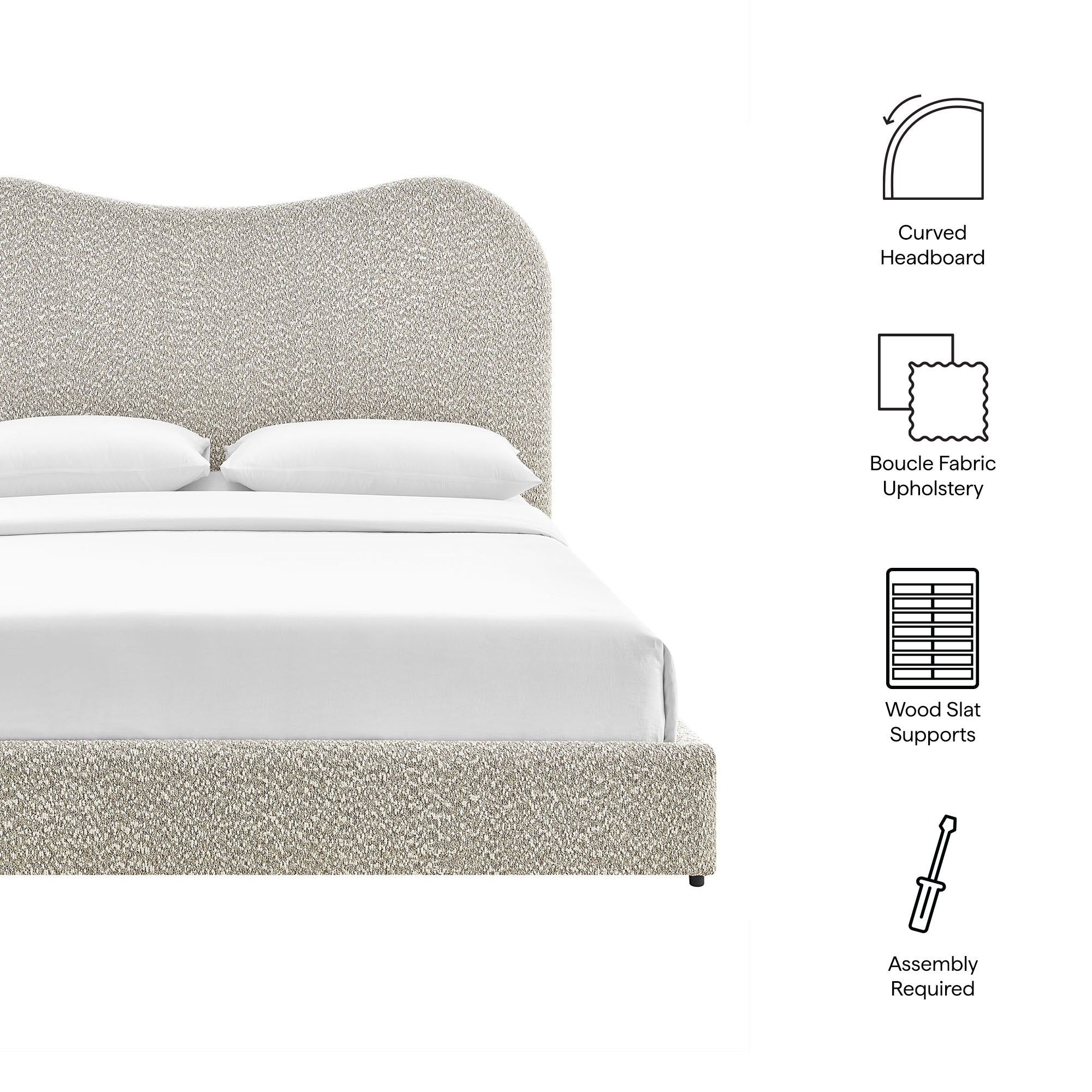 Seluna Boucle Queen Platform Bed - Rock