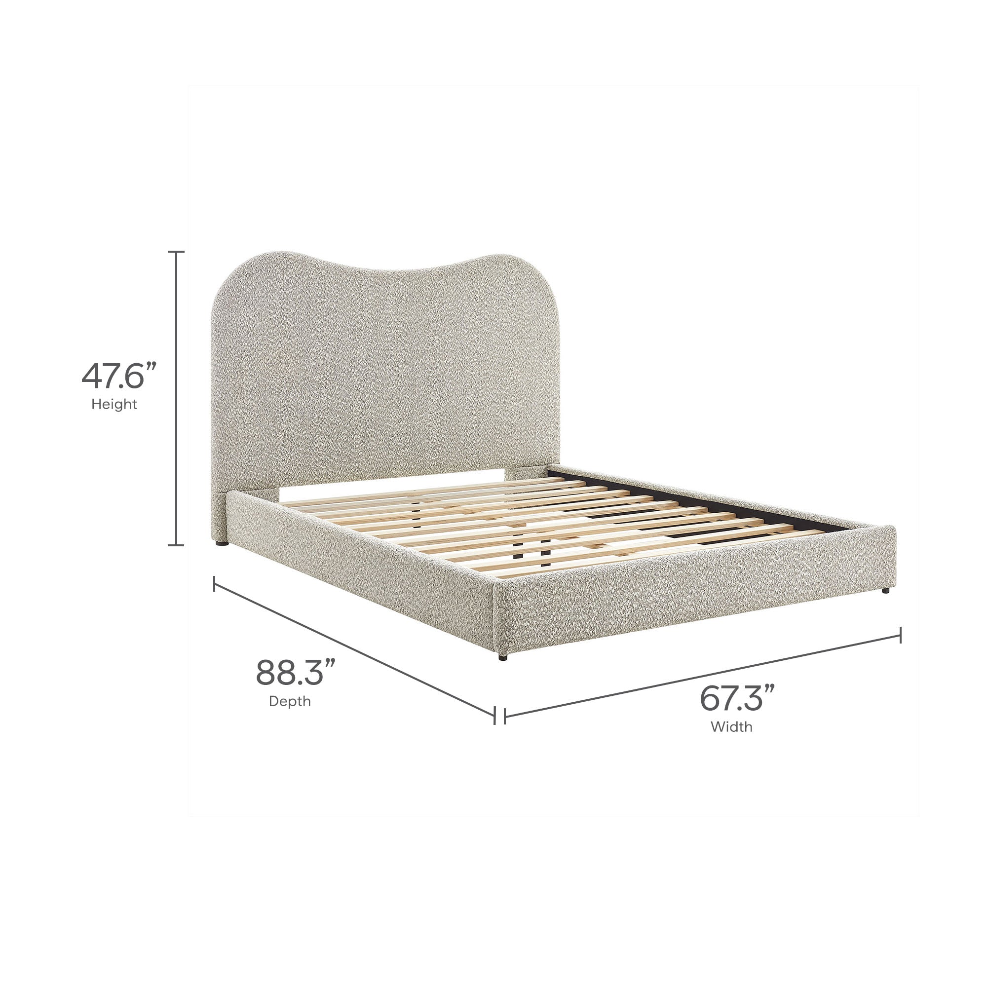 Seluna Boucle Queen Platform Bed - Rock