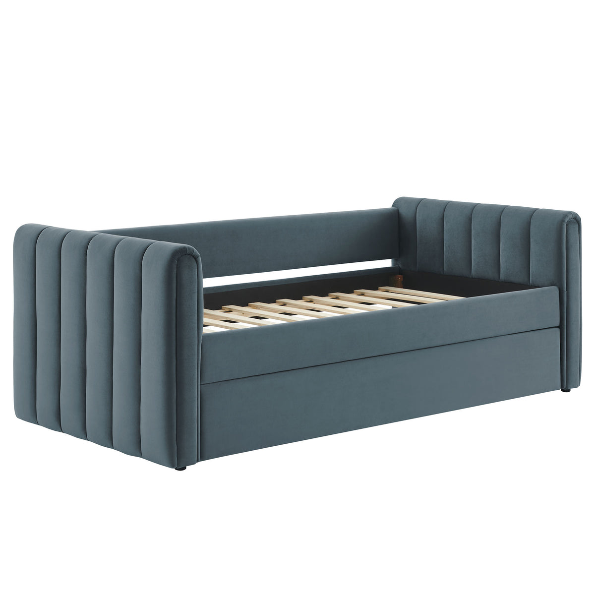Veyla Channel Tufted Performance Velvet Twin Daybed With Trundle - Cadet Blue