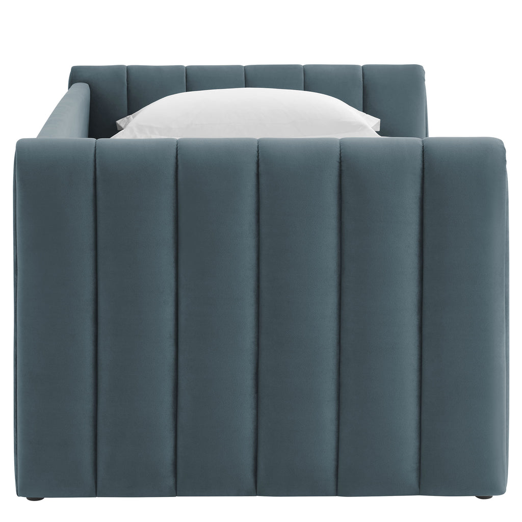 Veyla Channel Tufted Performance Velvet Twin Daybed With Trundle - Cadet Blue
