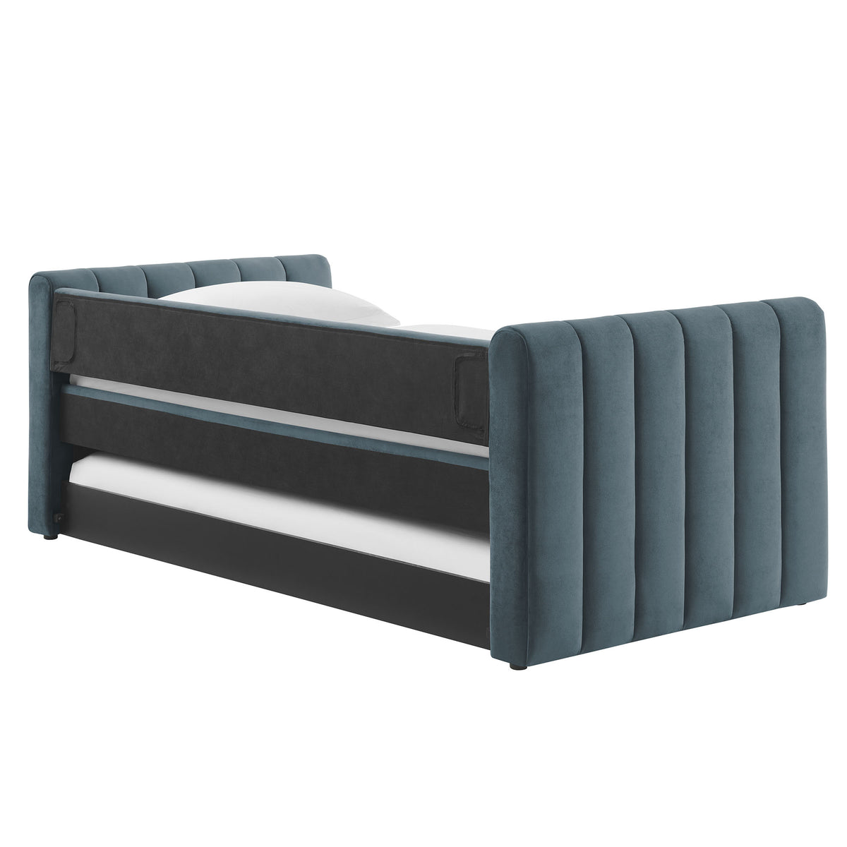 Veyla Channel Tufted Performance Velvet Twin Daybed With Trundle - Cadet Blue