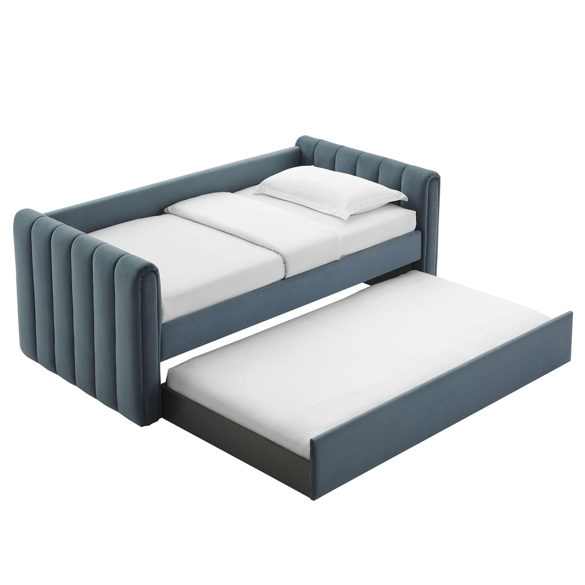 Veyla Channel Tufted Performance Velvet Twin Daybed With Trundle - Cadet Blue