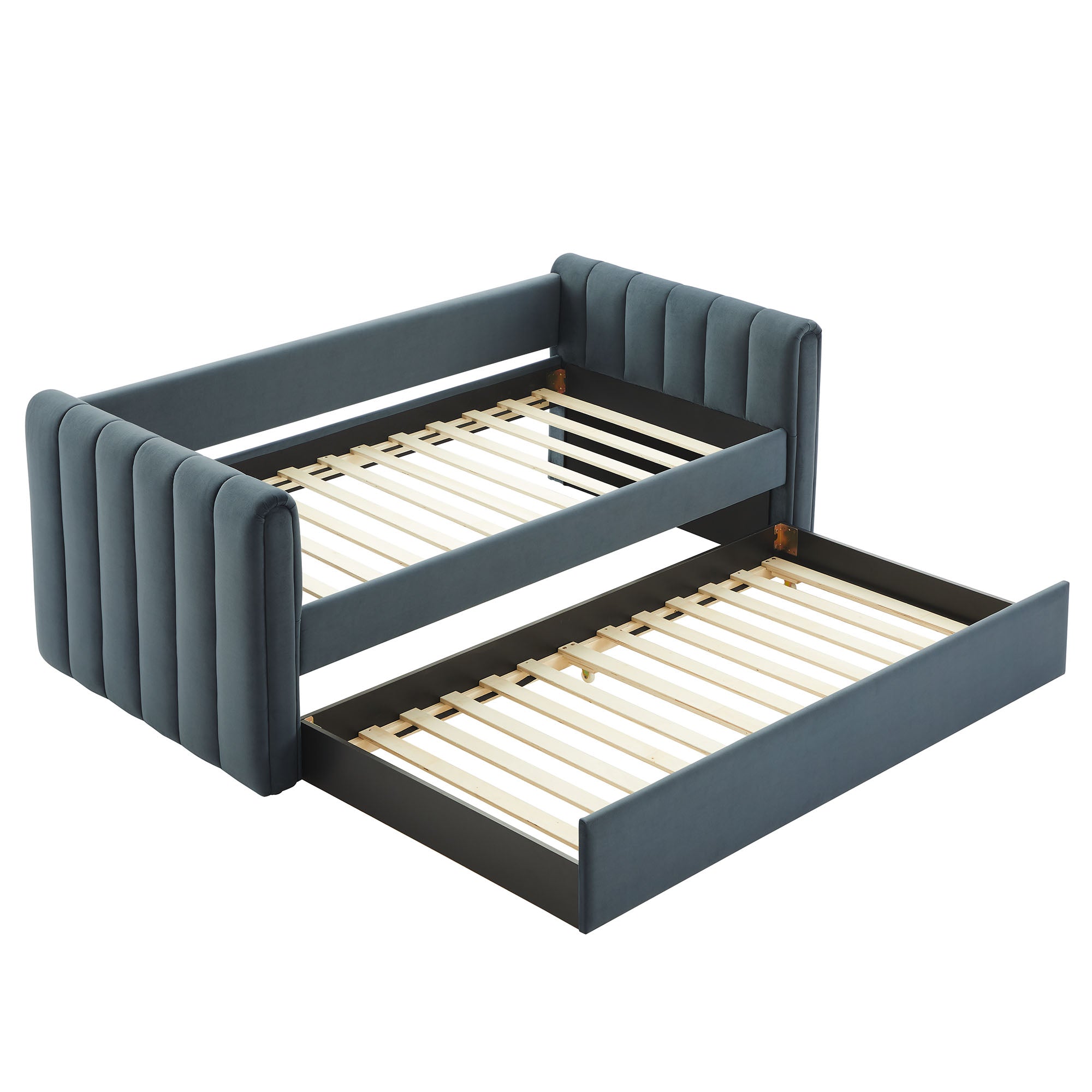 Veyla Channel Tufted Performance Velvet Twin Daybed With Trundle - Cadet Blue