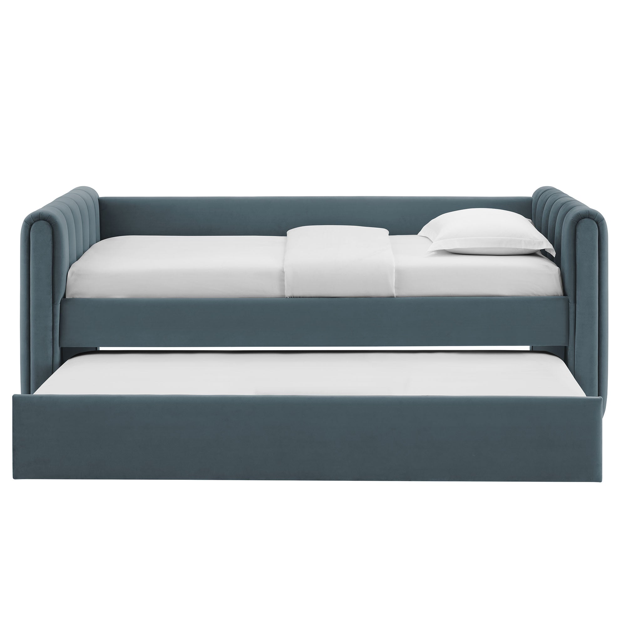 Veyla Channel Tufted Performance Velvet Twin Daybed With Trundle - Cadet Blue