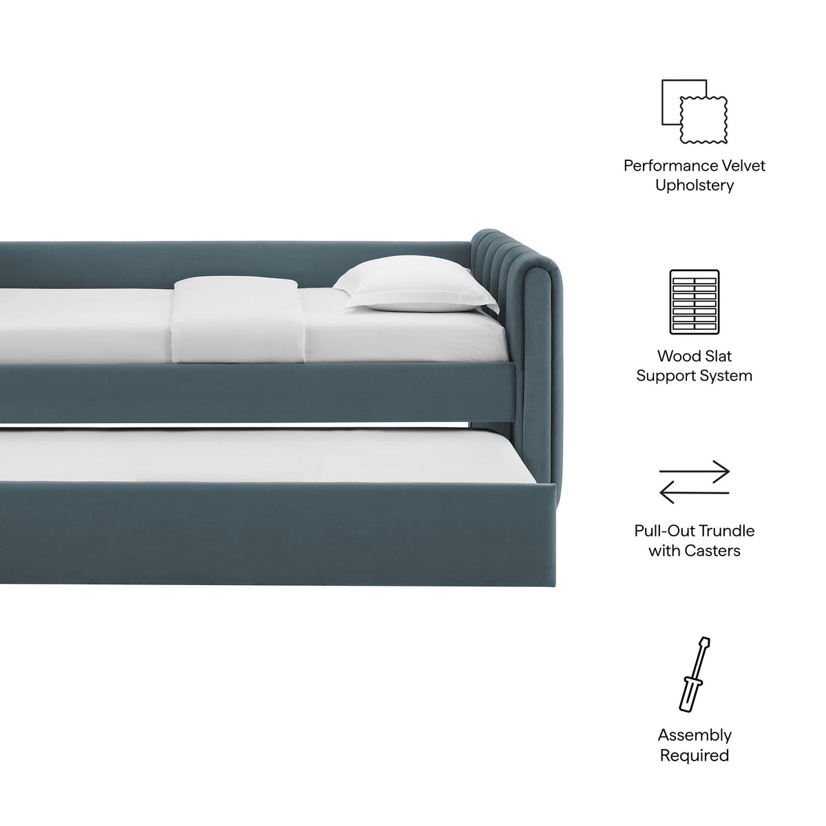 Veyla Channel Tufted Performance Velvet Twin Daybed With Trundle - Cadet Blue