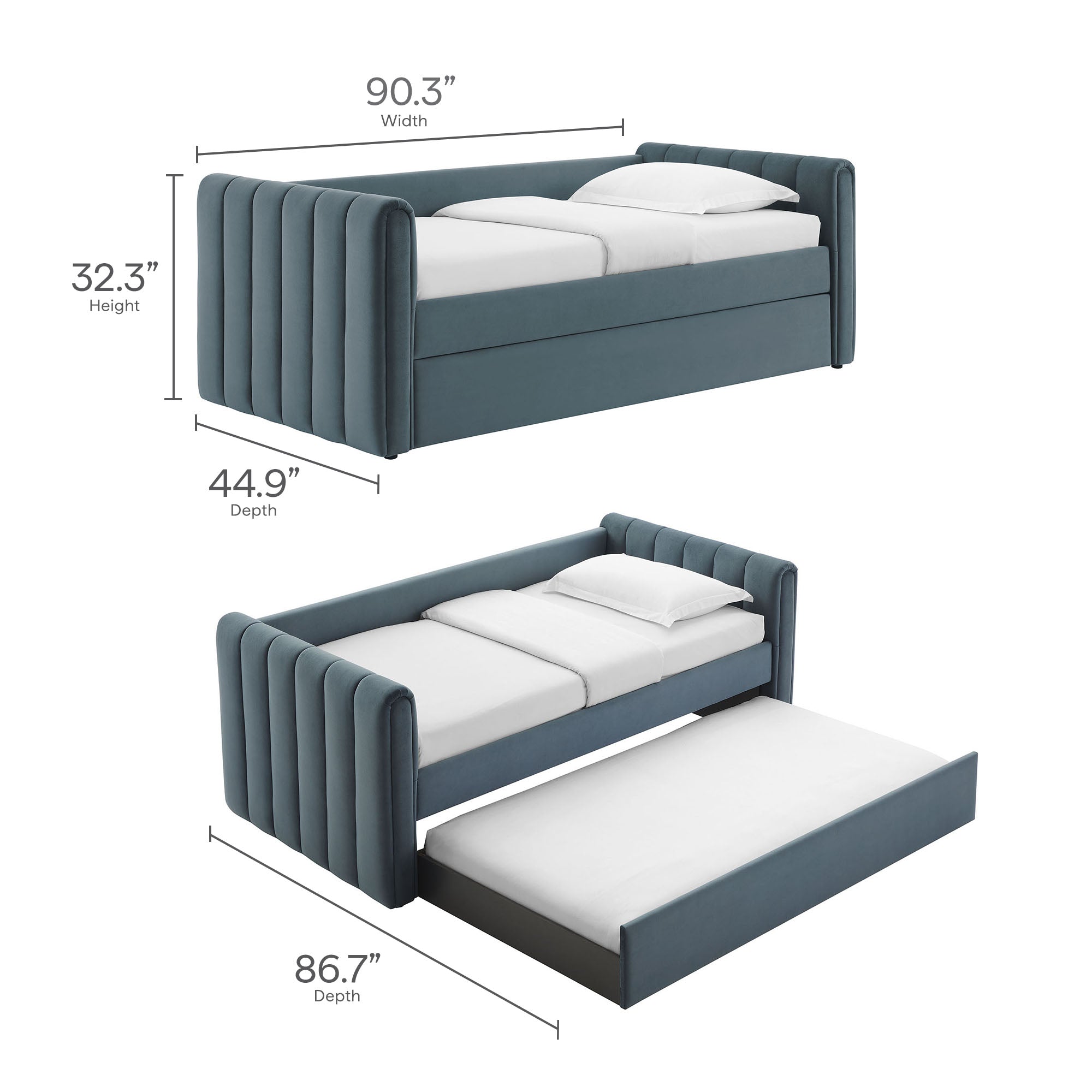 Veyla Channel Tufted Performance Velvet Twin Daybed With Trundle - Cadet Blue