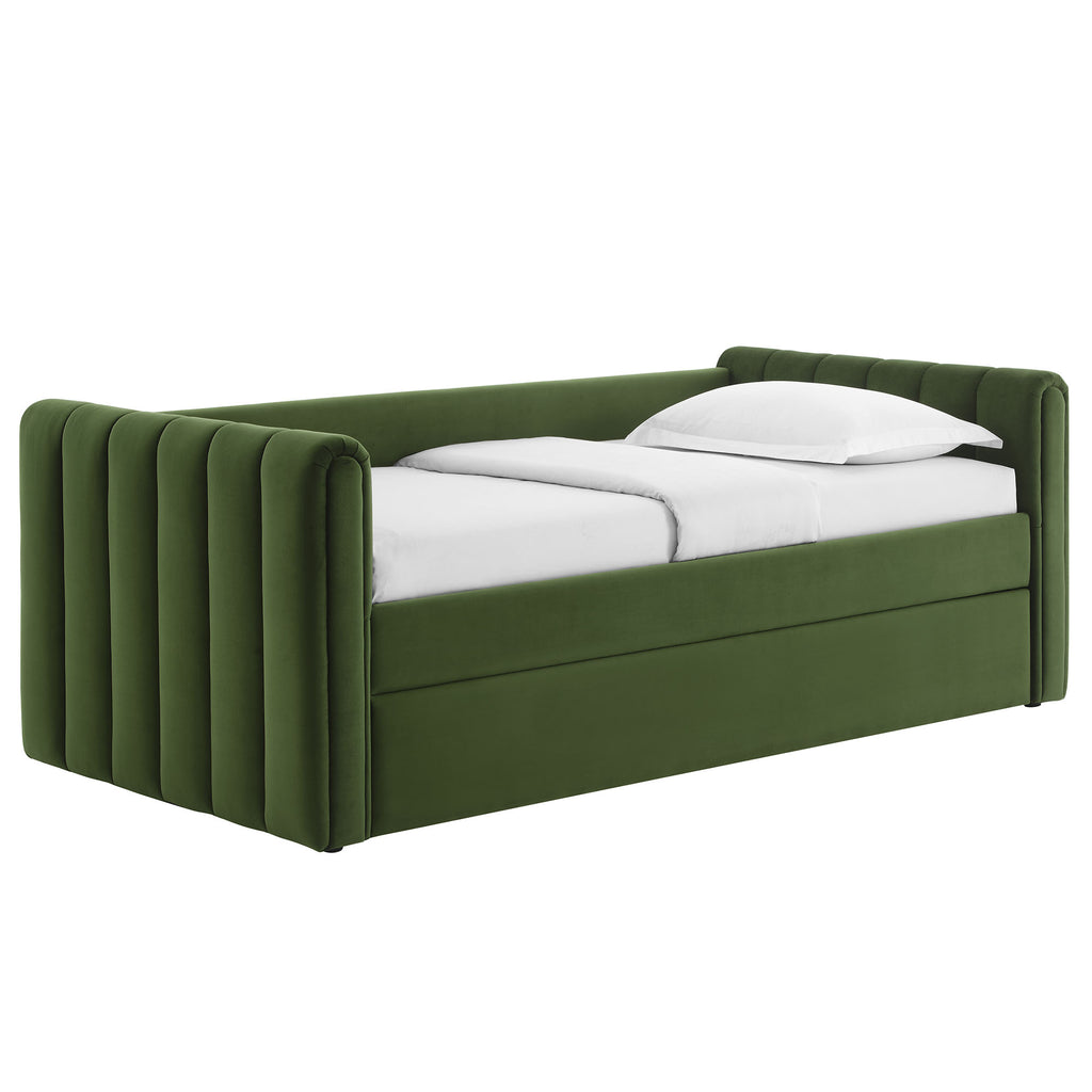 Veyla Channel Tufted Performance Velvet Twin Daybed With Trundle - Moss Green