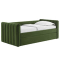 Veyla Channel Tufted Performance Velvet Twin Daybed With Trundle - Moss Green