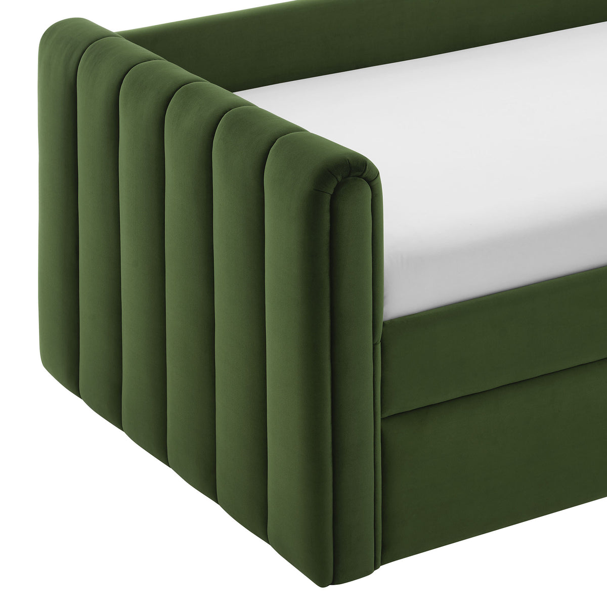 Veyla Channel Tufted Performance Velvet Twin Daybed With Trundle - Moss Green