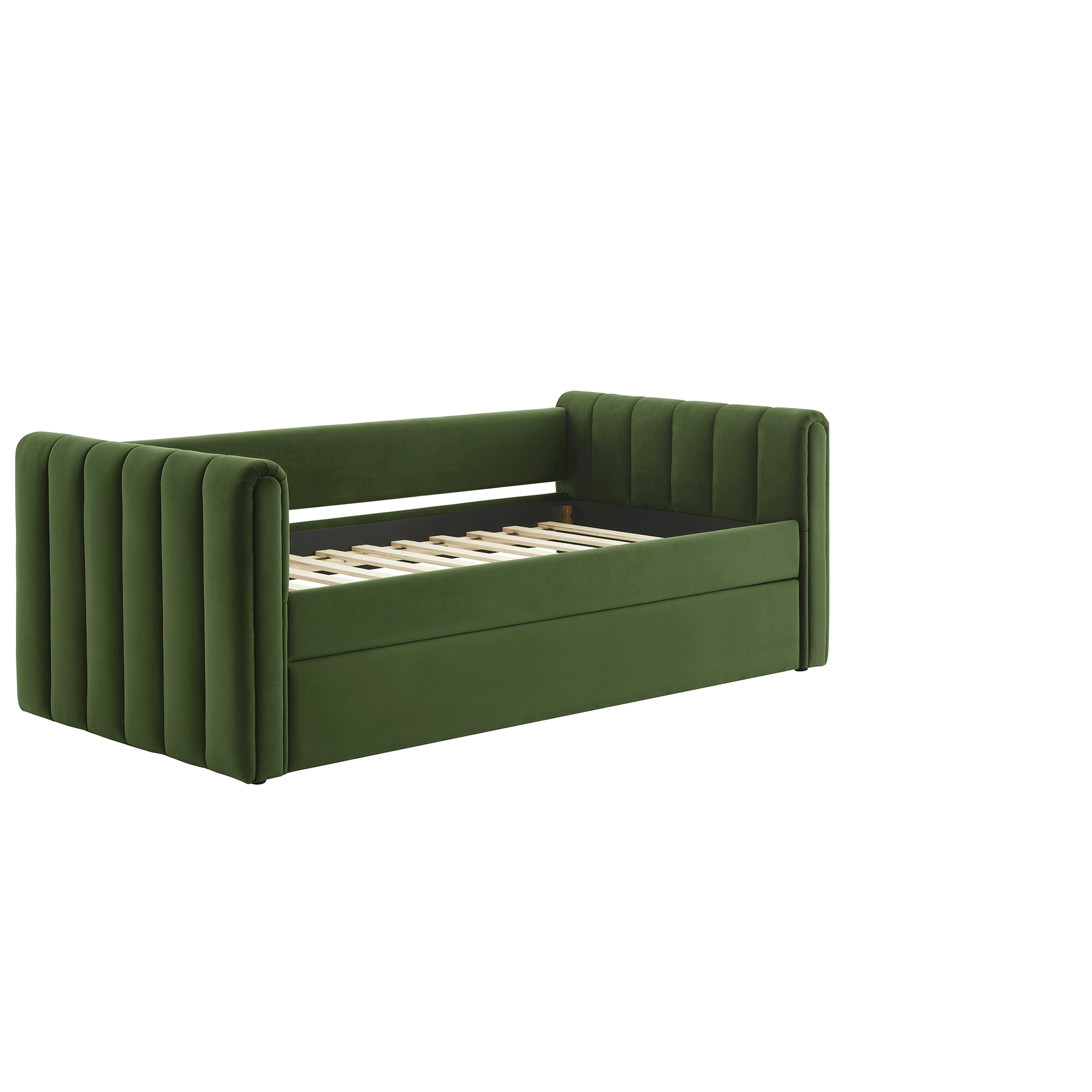 Veyla Channel Tufted Performance Velvet Twin Daybed With Trundle - Moss Green
