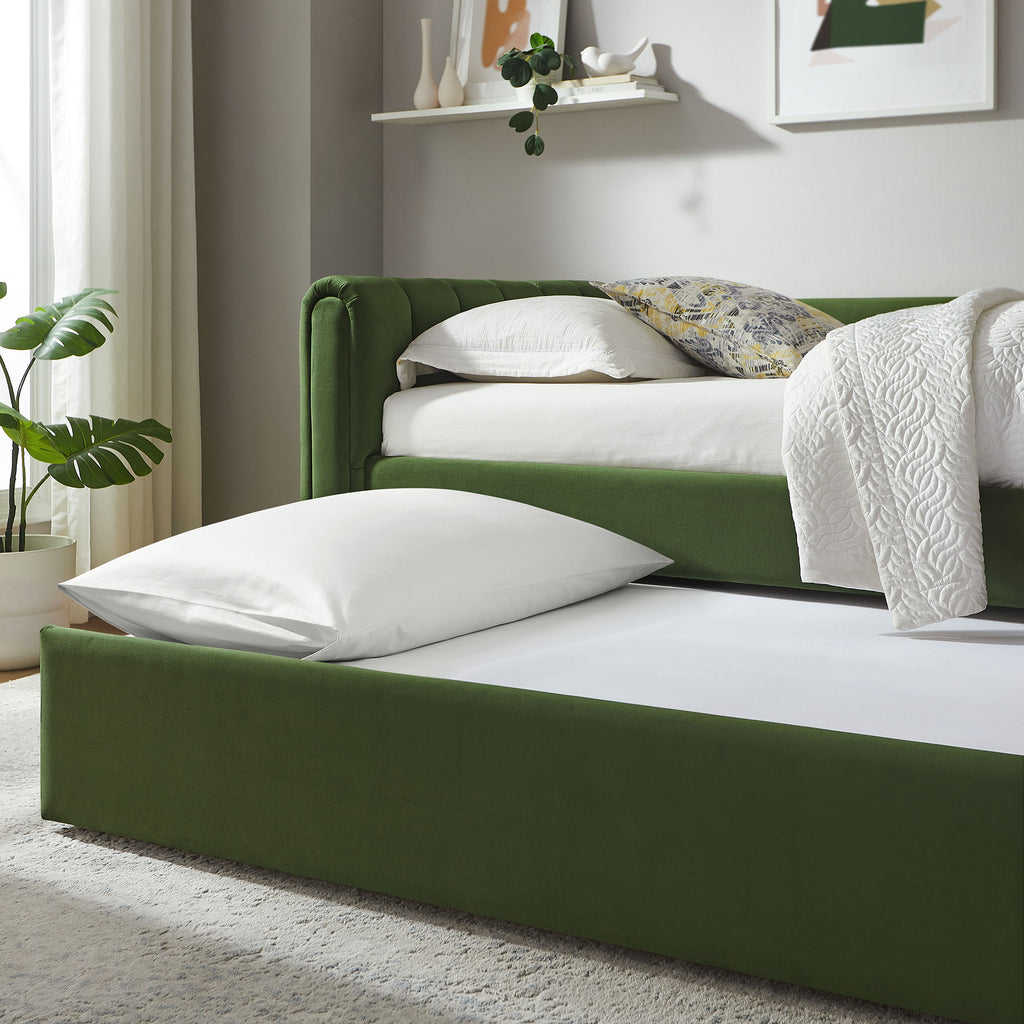 Veyla Channel Tufted Performance Velvet Twin Daybed With Trundle - Moss Green