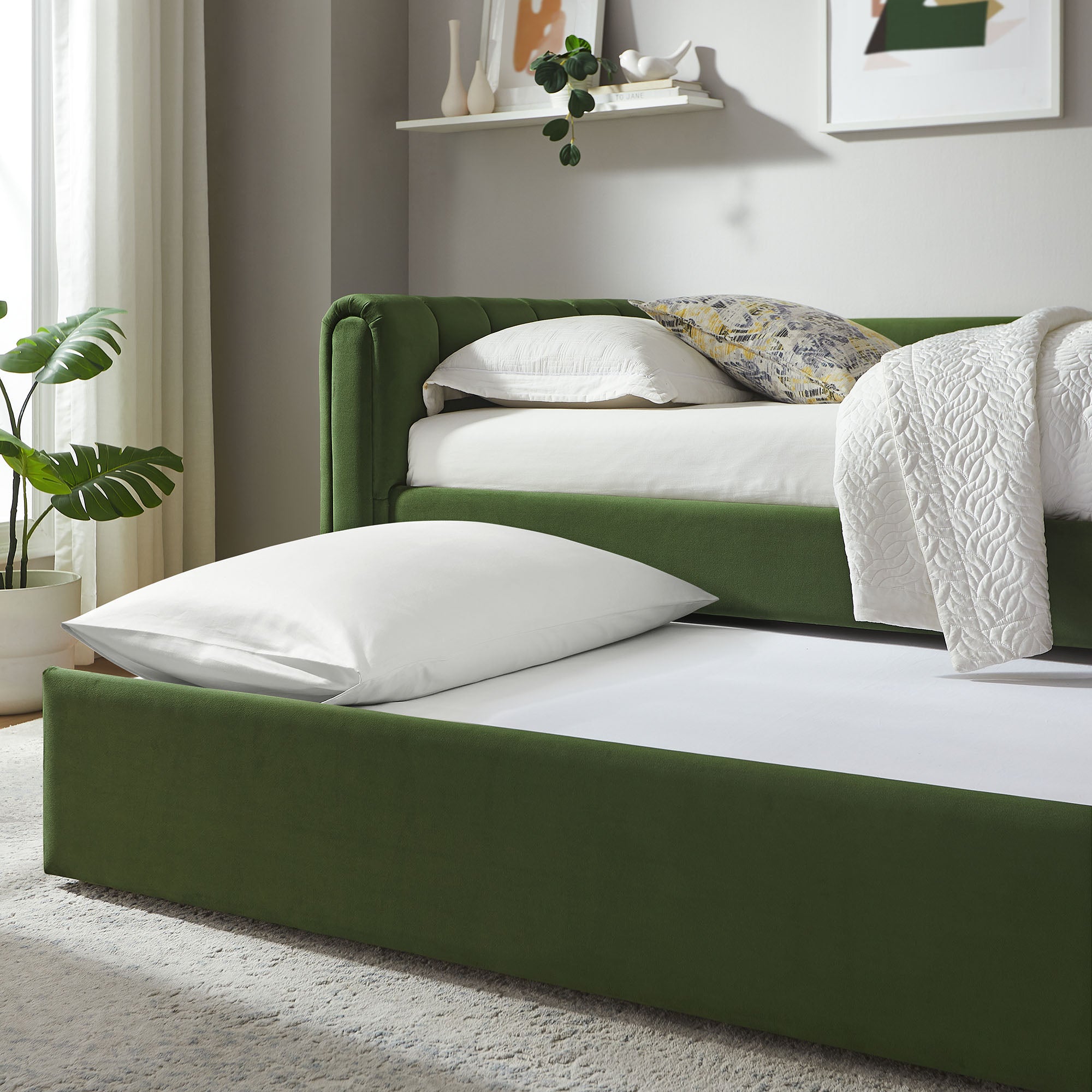 Veyla Channel Tufted Performance Velvet Twin Daybed With Trundle - Moss Green