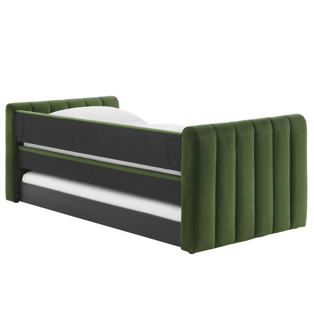 Veyla Channel Tufted Performance Velvet Twin Daybed With Trundle - Moss Green