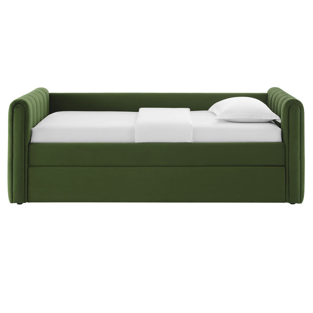 Veyla Channel Tufted Performance Velvet Twin Daybed With Trundle - Moss Green
