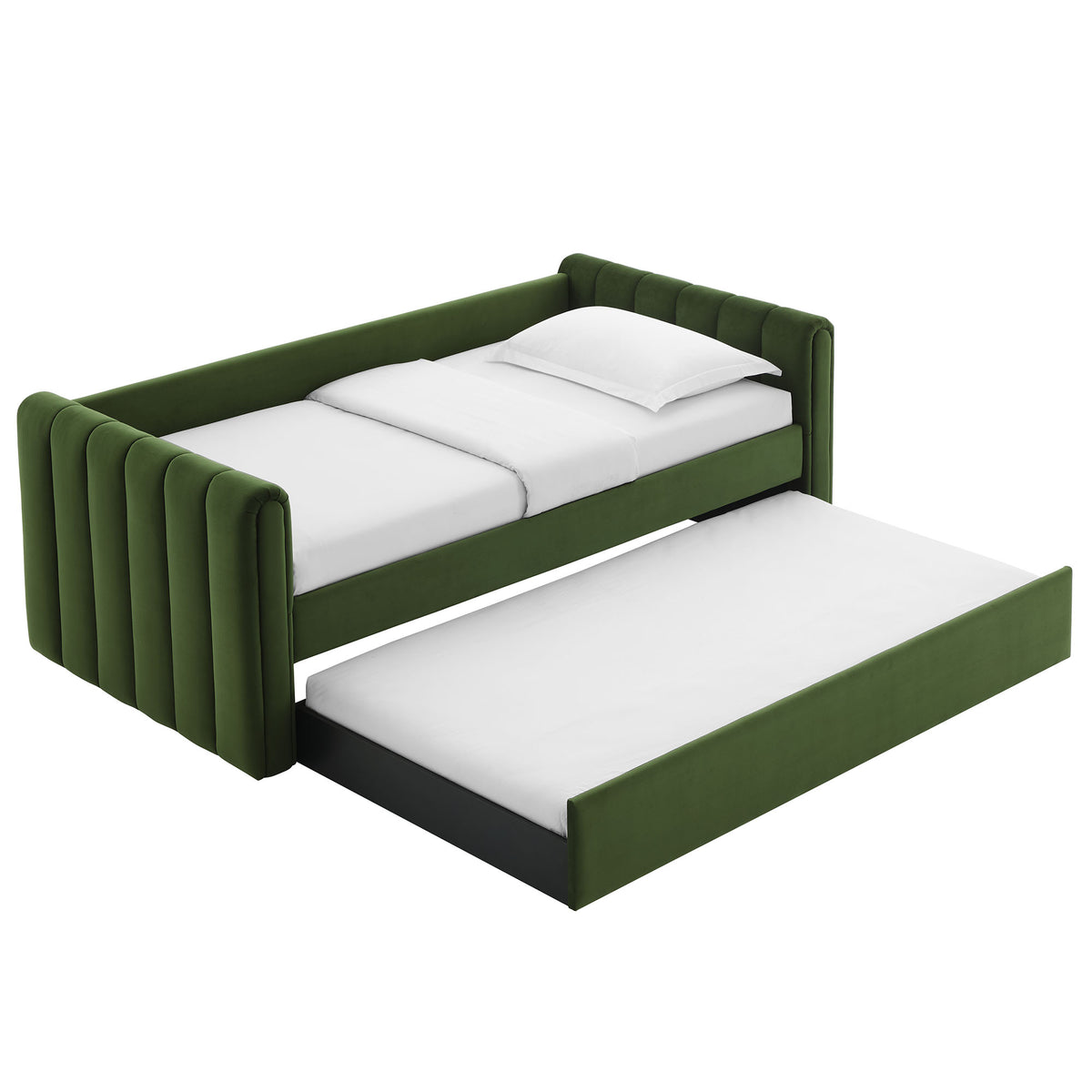 Veyla Channel Tufted Performance Velvet Twin Daybed With Trundle - Moss Green