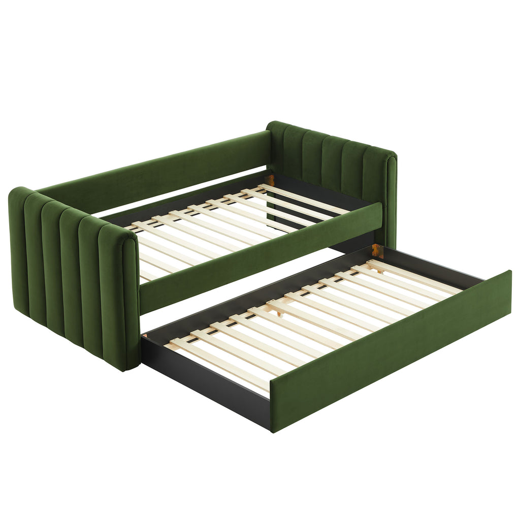 Veyla Channel Tufted Performance Velvet Twin Daybed With Trundle - Moss Green