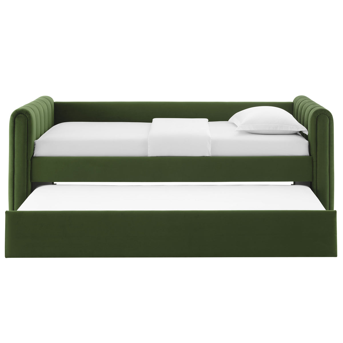 Veyla Channel Tufted Performance Velvet Twin Daybed With Trundle - Moss Green