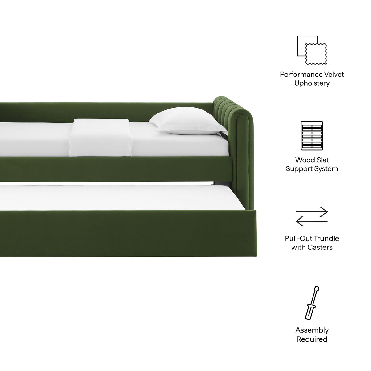 Veyla Channel Tufted Performance Velvet Twin Daybed With Trundle - Moss Green