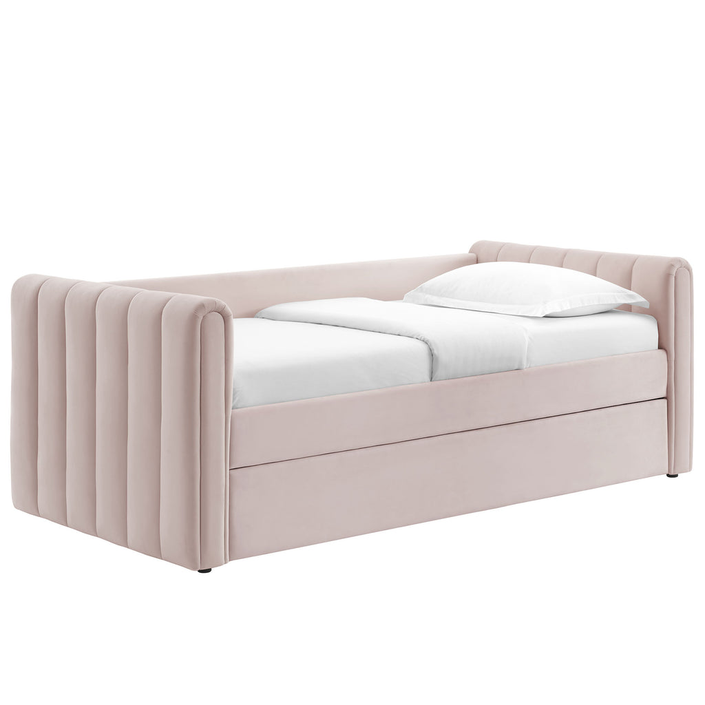 Veyla Channel Tufted Performance Velvet Twin Daybed With Trundle - Pink