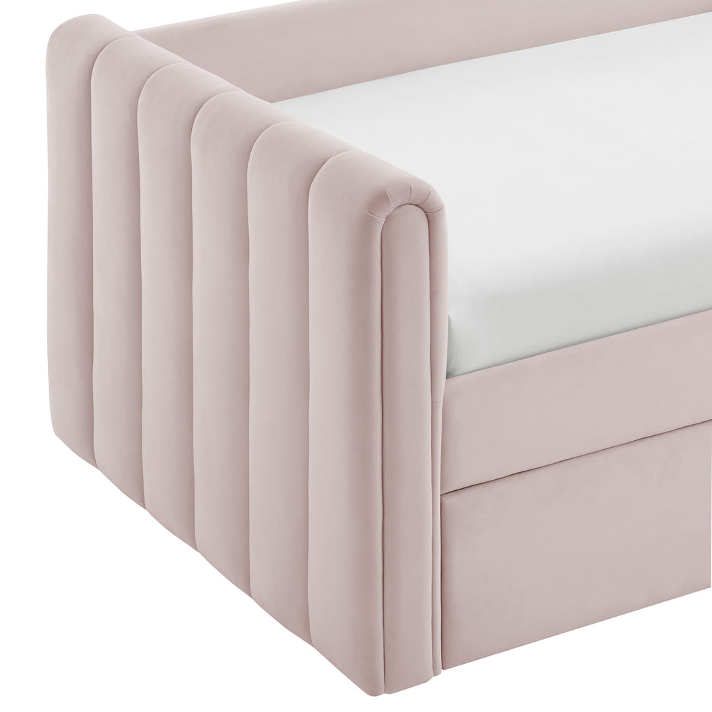 Veyla Channel Tufted Performance Velvet Twin Daybed With Trundle - Pink