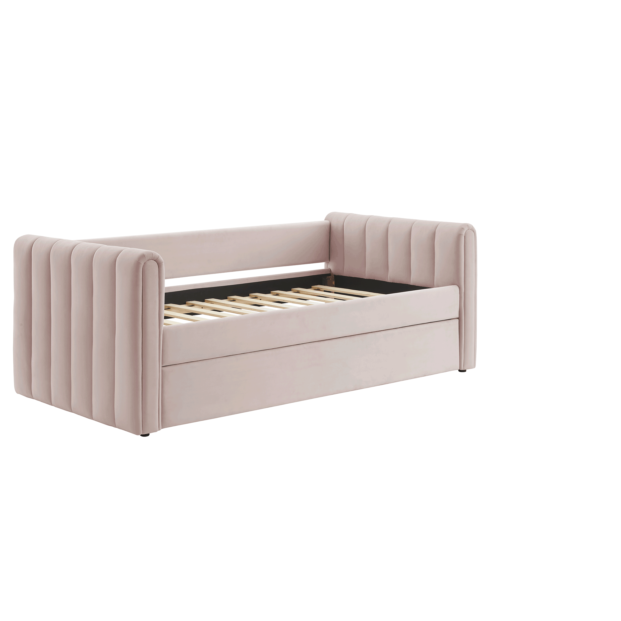 Veyla Channel Tufted Performance Velvet Twin Daybed With Trundle - Pink