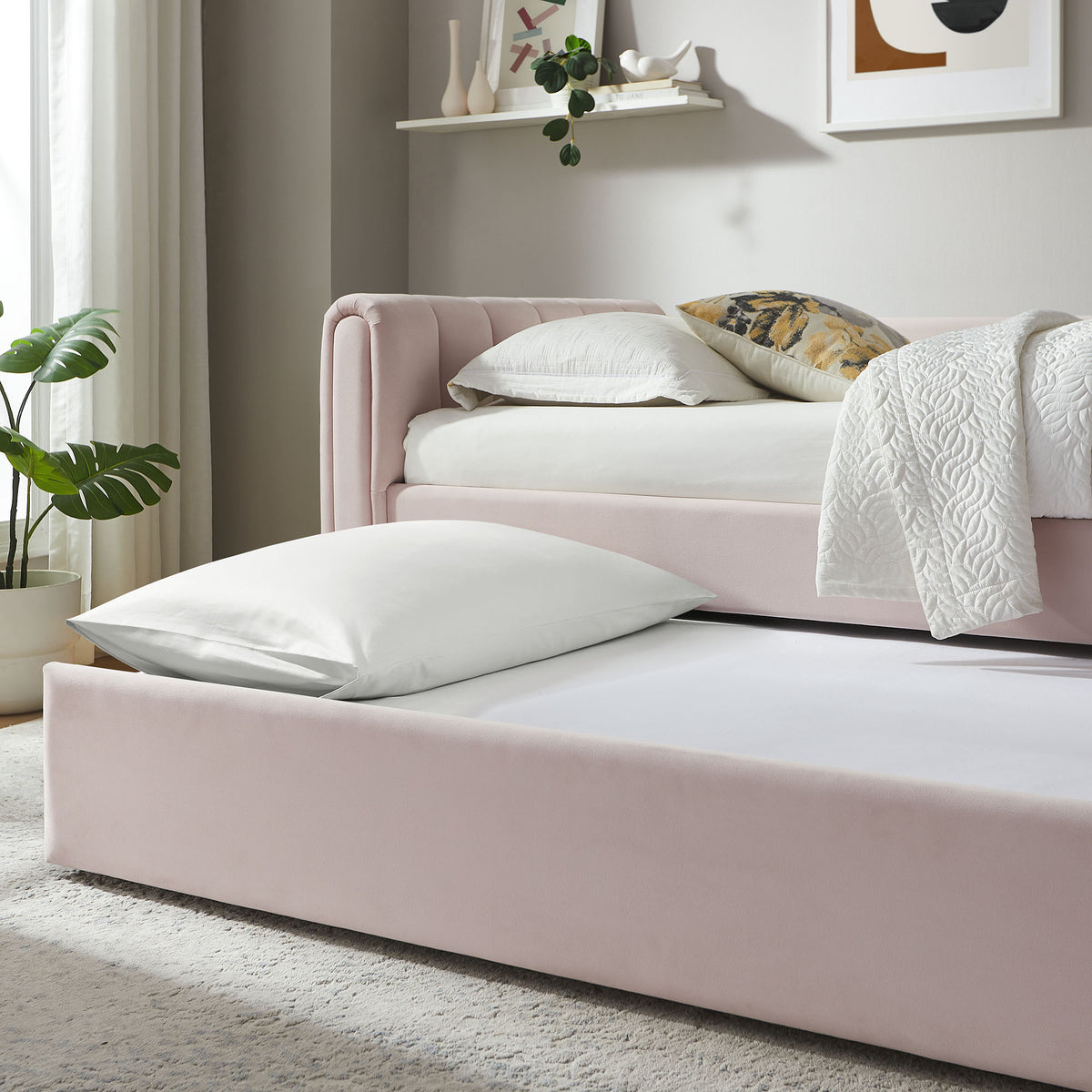 Veyla Channel Tufted Performance Velvet Twin Daybed With Trundle - Pink