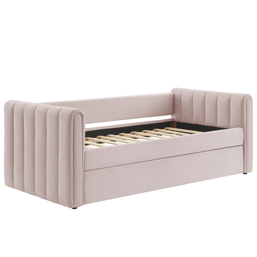 Veyla Channel Tufted Performance Velvet Twin Daybed With Trundle - Pink