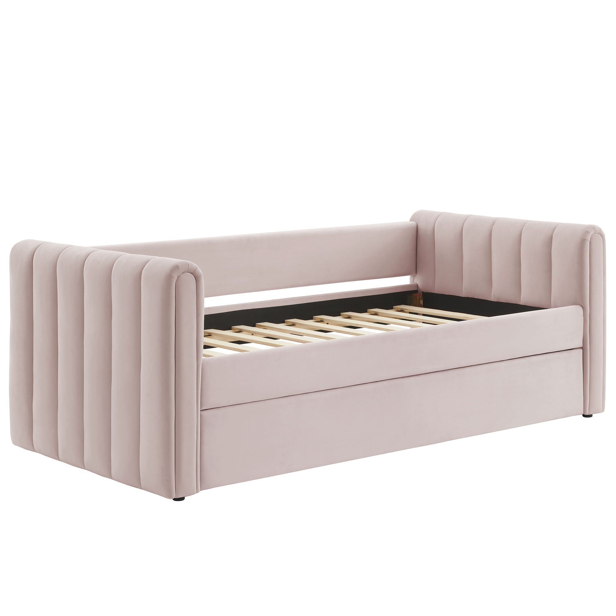 Veyla Channel Tufted Performance Velvet Twin Daybed With Trundle - Pink