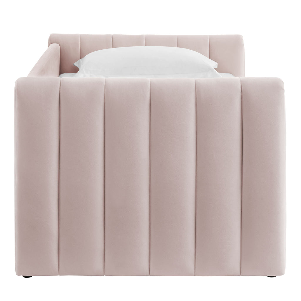 Veyla Channel Tufted Performance Velvet Twin Daybed With Trundle - Pink