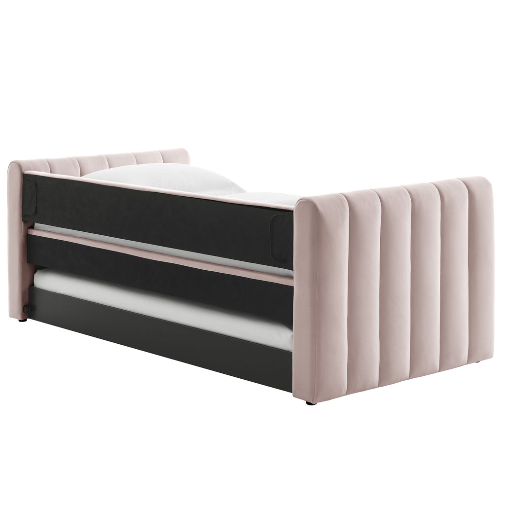 Veyla Channel Tufted Performance Velvet Twin Daybed With Trundle - Pink