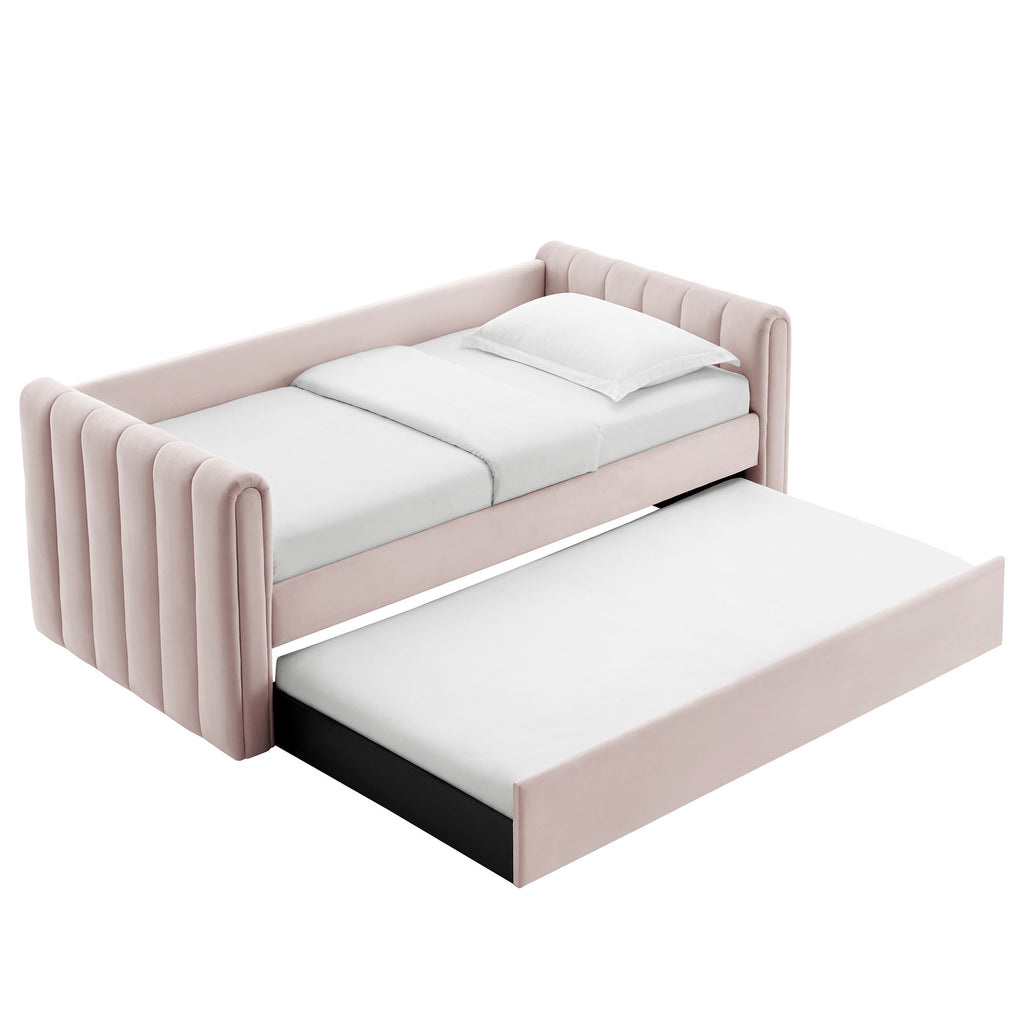 Veyla Channel Tufted Performance Velvet Twin Daybed With Trundle - Pink