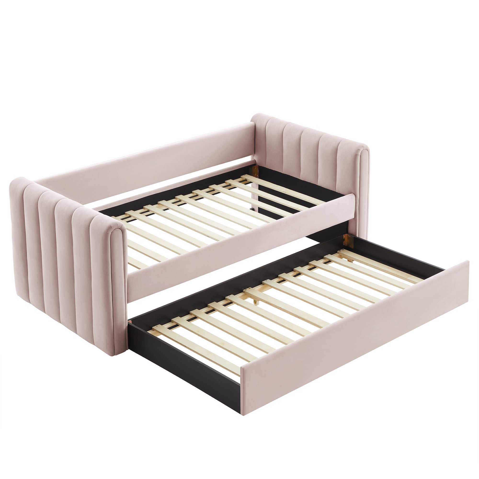 Veyla Channel Tufted Performance Velvet Twin Daybed With Trundle - Pink
