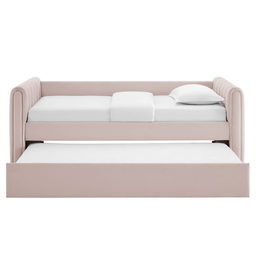 Veyla Channel Tufted Performance Velvet Twin Daybed With Trundle - Pink