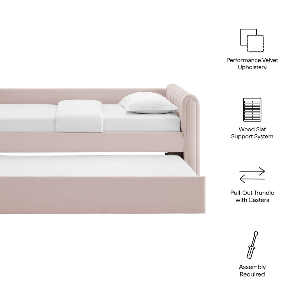 Veyla Channel Tufted Performance Velvet Twin Daybed With Trundle - Pink