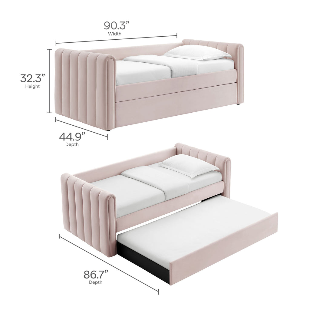 Veyla Channel Tufted Performance Velvet Twin Daybed With Trundle - Pink