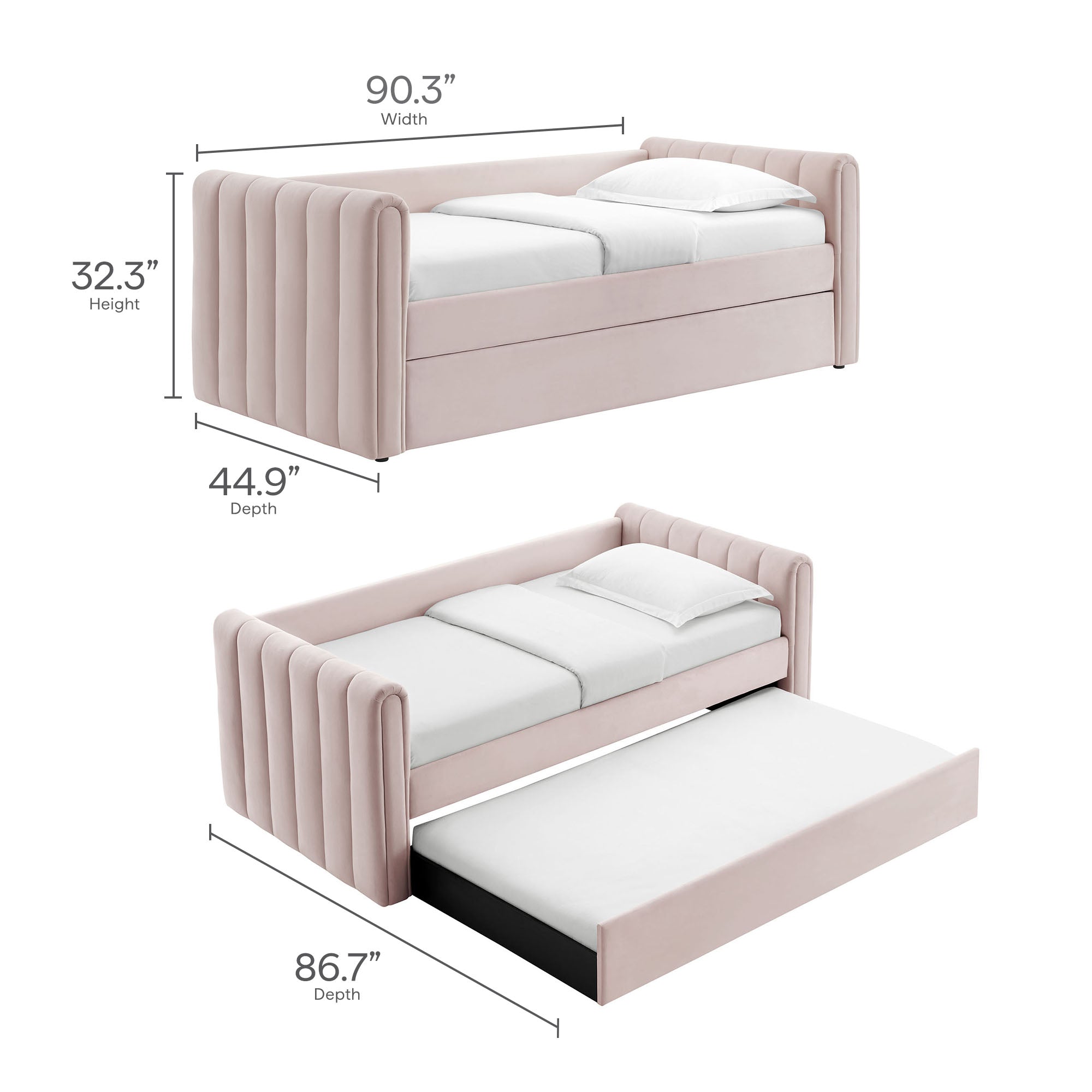 Veyla Channel Tufted Performance Velvet Twin Daybed With Trundle - Pink