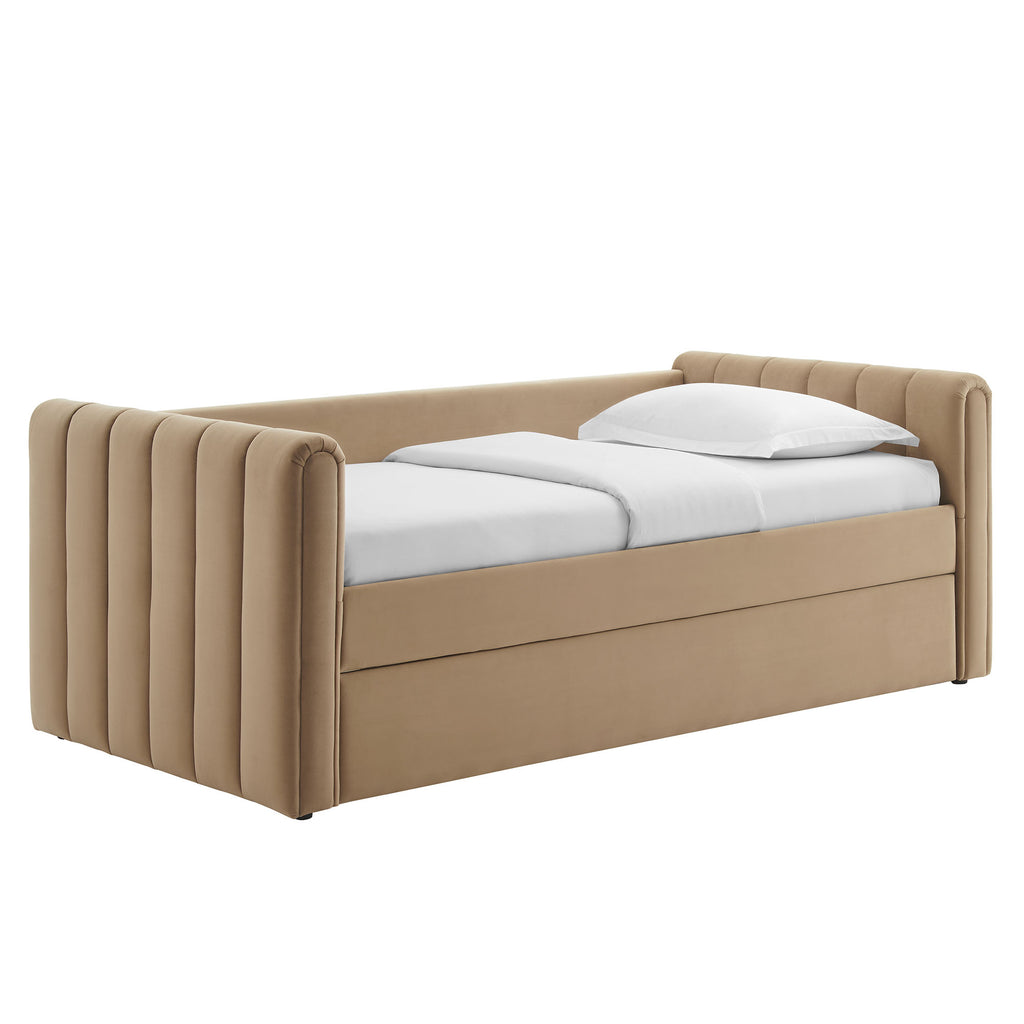 Veyla Channel Tufted Performance Velvet Twin Daybed With Trundle - Taupe