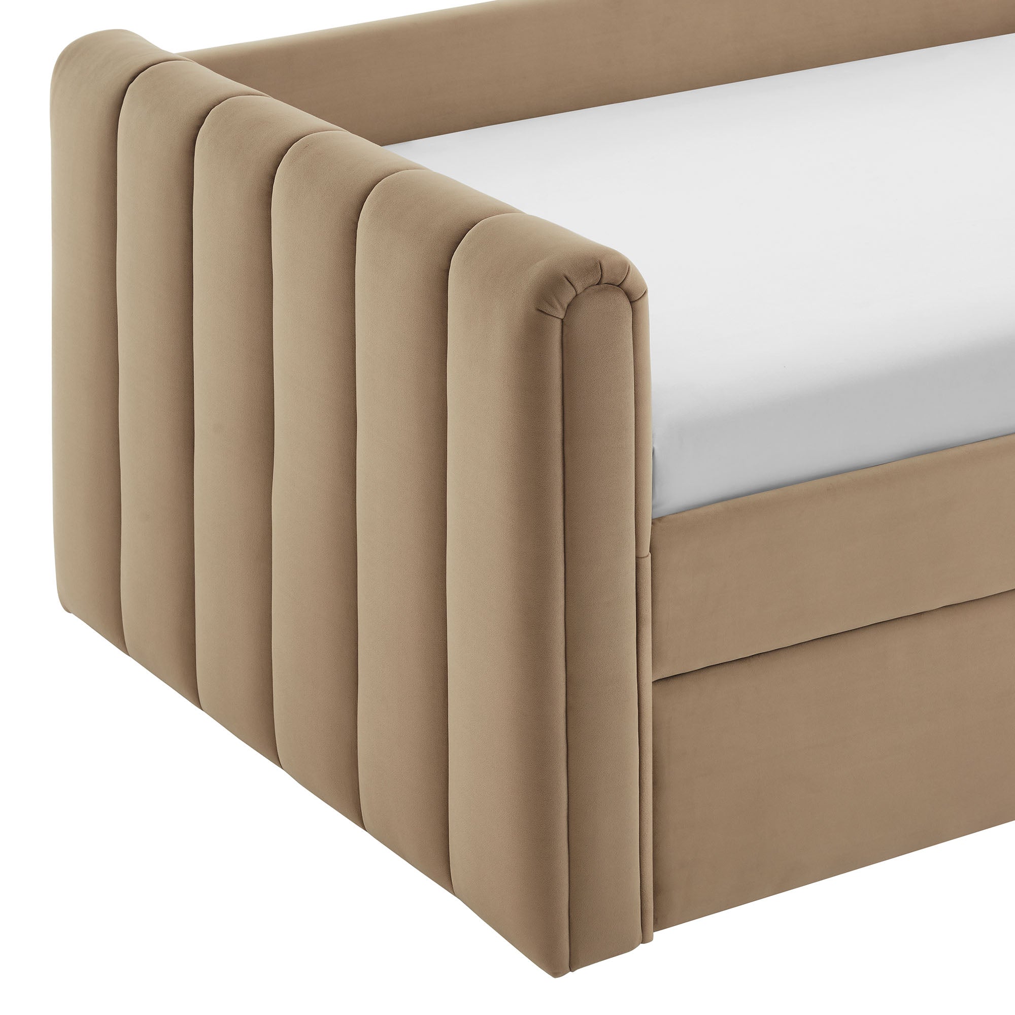 Veyla Channel Tufted Performance Velvet Twin Daybed With Trundle - Taupe