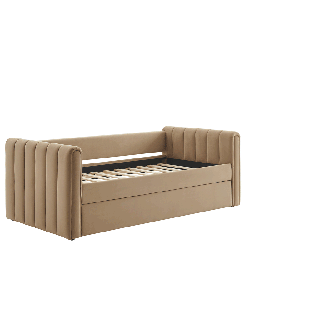 Veyla Channel Tufted Performance Velvet Twin Daybed With Trundle - Taupe